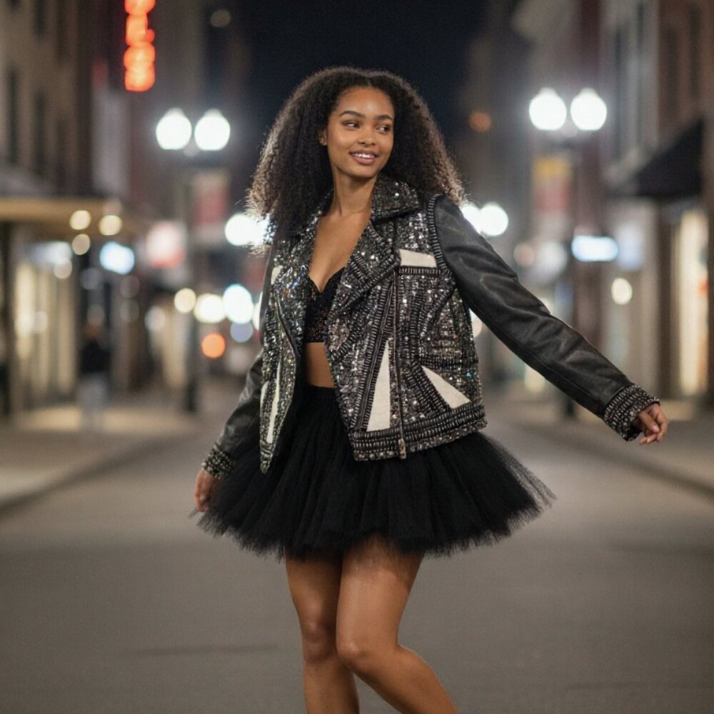 NWT - Embellished Leather Jacket, sizes S, M, and Large